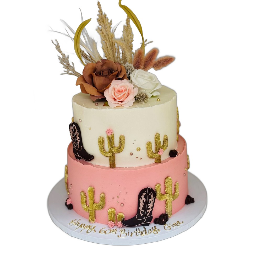 Western themed two-tier birthday cake